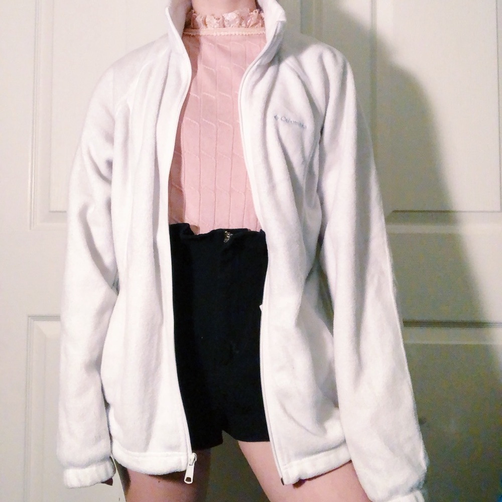 White Fleece Full Zip Up Columbia Jacket